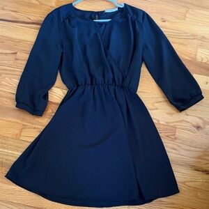 Lush Black Long-Sleeve Wrap Skater Dress